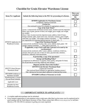 Artist statement template - Checklist for Grain Elevator Warehouse License.doc - psc nd