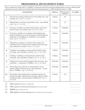 Please complete the column titled "CLAIMED" showing all of the Professional Development Hours you have obtained while registered as an active land surveyor during the period spanning January 1, 2005 through December 31, 2006 - ftp