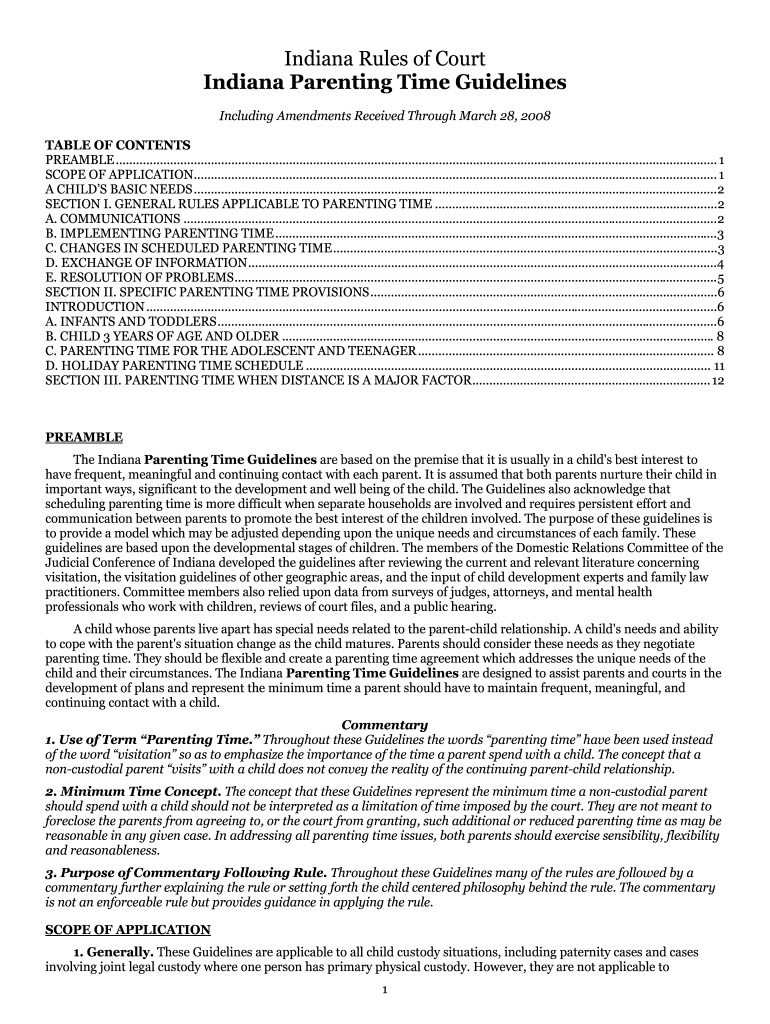 Indiana Parenting Time Guidelines 2008 Fill Out Sign Online DocHub