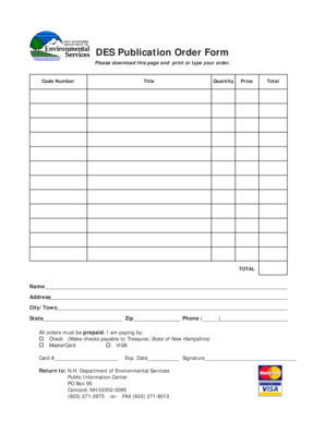 New Hampshire Environmental Services Order Form