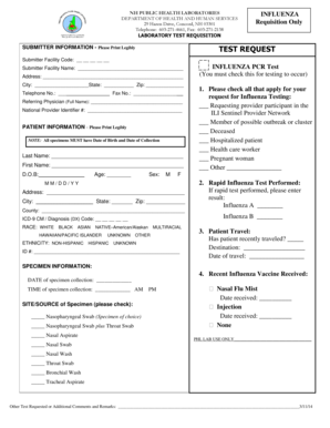 New Hampshire Influenza PCR Test Requisition