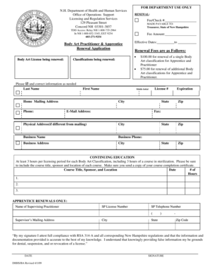 New Hampshire Body Art Practitioner Renewal Application
