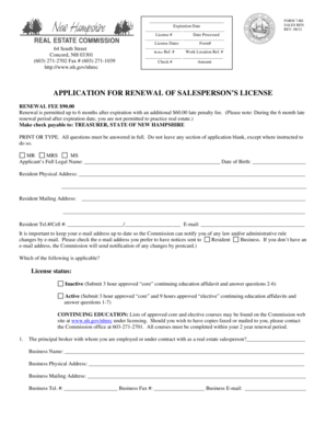 New Hampshire Salesperson License Renewal Form
