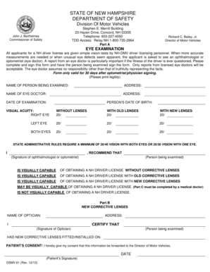 New Hampshire Eye Examination Form