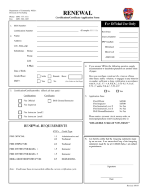 New Jersey Fire Safety Certification Renewal Form