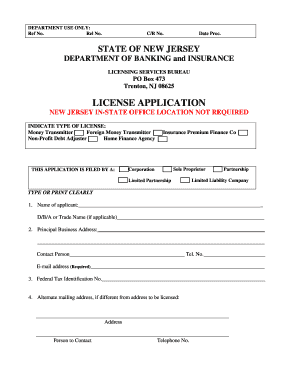 New Jersey License Application