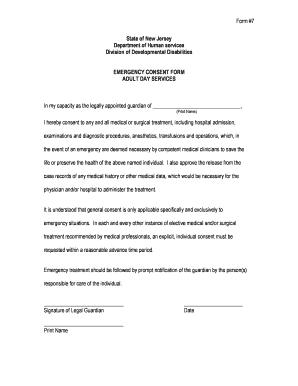 New Jersey Emergency Consent Form