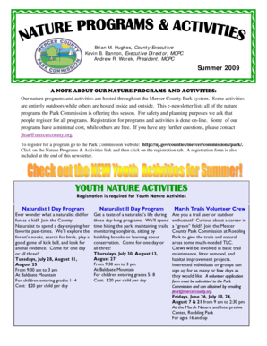 Mercer County Park Nature Programs Registration Form