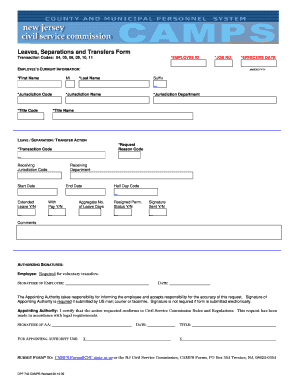 Leaves, Separations and Transfers Form