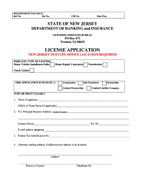 New Jersey License Application