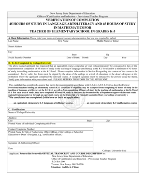 New Jersey Teacher Verification Form