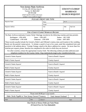 New Jersey Marriage Record Search Request