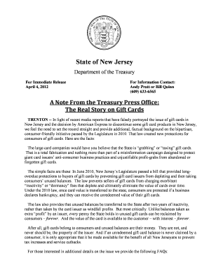 A Note From the Treasury Press Office - State of New Jersey - nj