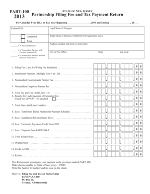 New Jersey Partnership Filing Fee and Tax Payment Return