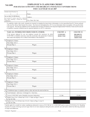 NJ-2450 Employee’s Claim for Credit