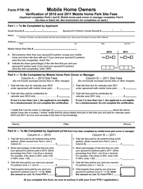 Mobile Home Park Site Fees Verification Form PTR-1B