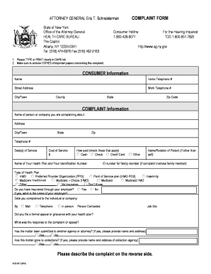 New York Attorney General Health Care Complaint Form