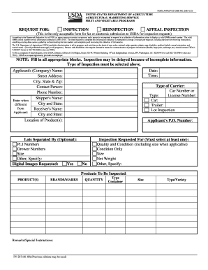 USDA Fruit and Vegetable Inspection Request Form