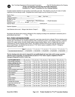 Weekly Leak Inspection and Operation and Weekly Maintenance Checklist for 3rd and 4th Generation Perc Dry Cleaning Machines. Form 232-2 - dec ny