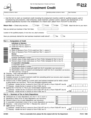 New York State IT-212 Investment Credit Form