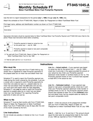 New York Motor Fuel Tax Form FT-945/1045-A