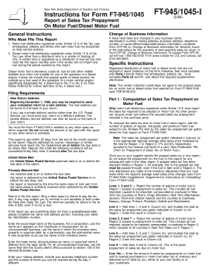 New York State Sales Tax Prepayment Form FT-945/1045