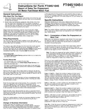New York State Sales Tax Prepayment Form FT-945/1045