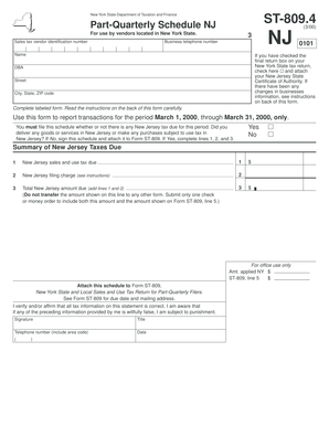 New York State NJ ST-809.4 Form