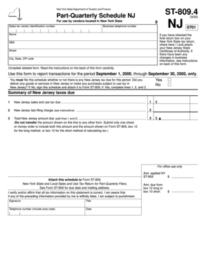 New York State Part-Quarterly Schedule NJ ST-809.4
