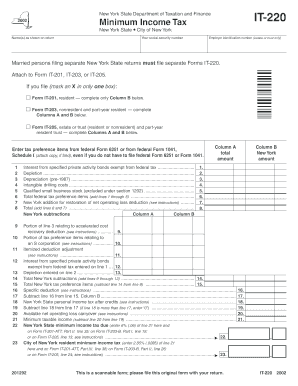 New York State Minimum Income Tax Form IT-220