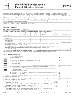New York Investment Tax Credit Form IT-252