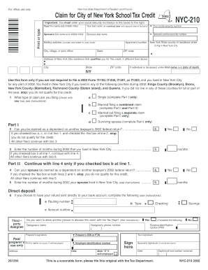 New York City School Tax Credit Claim