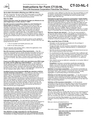 Form CT-33-NL-I: 2003 , Instructions for Form CT-33-NL, CT33NLI - tax ny