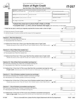 New York State Claim of Right Credit IT-257