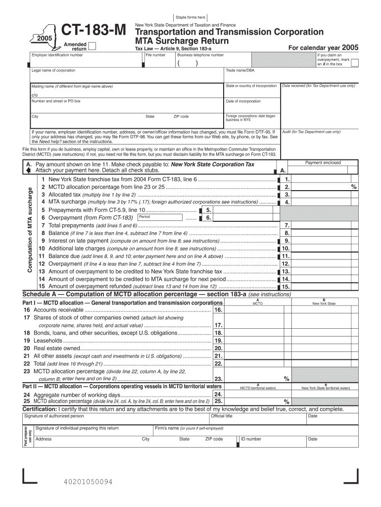 Fillable Online tax ny Staple forms here CT183M Amended return