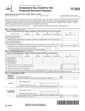 New York Investment Tax Credit Form IT-252