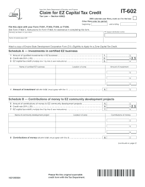 New York IT-602 EZ Capital Tax Credit Claim