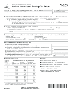 New York Nonresident Earnings Tax Return Y-203