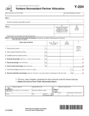 New York Y-204 Nonresident Partner Allocation Form