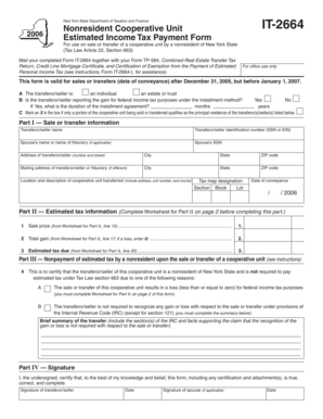 New York Nonresident Cooperative Unit IT-2664 Form