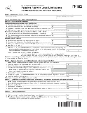 New York Passive Activity Loss Form IT-182