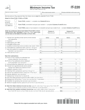 New York State Minimum Income Tax Form IT-220