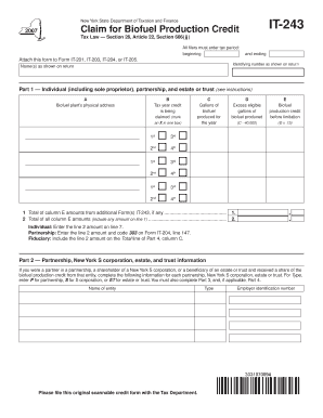 New York Biofuel Production Credit Form IT-243