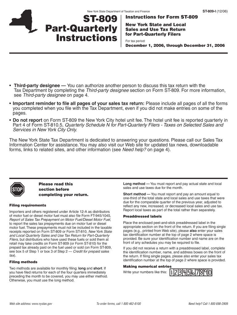 Form ST-809-I: December 2006 : Instructions for Form ST-809 New - tax ny Preview on Page 1