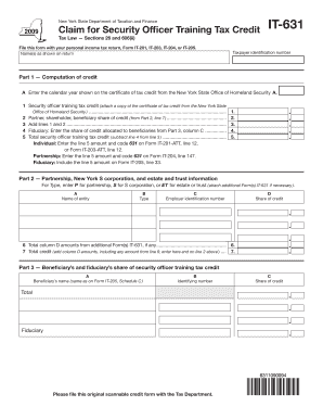 New York Security Officer Training Tax Credit Form IT-631
