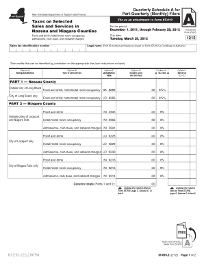 New York Quarterly Schedule A for Sales Tax