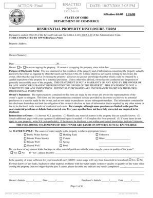 Ohio Residential Property Disclosure Form