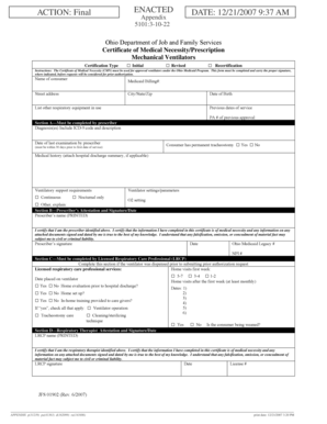 Ohio Medicaid Ventilator Certificate of Medical Necessity