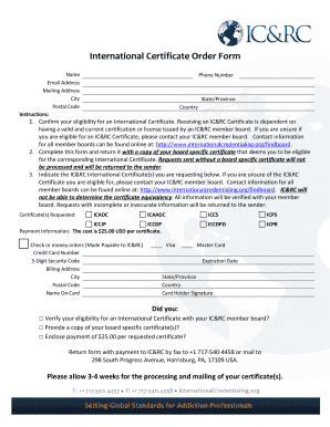 International Certificate Order Form