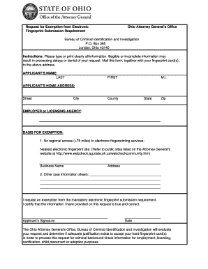 Ohio Fingerprint Submission Exemption Request